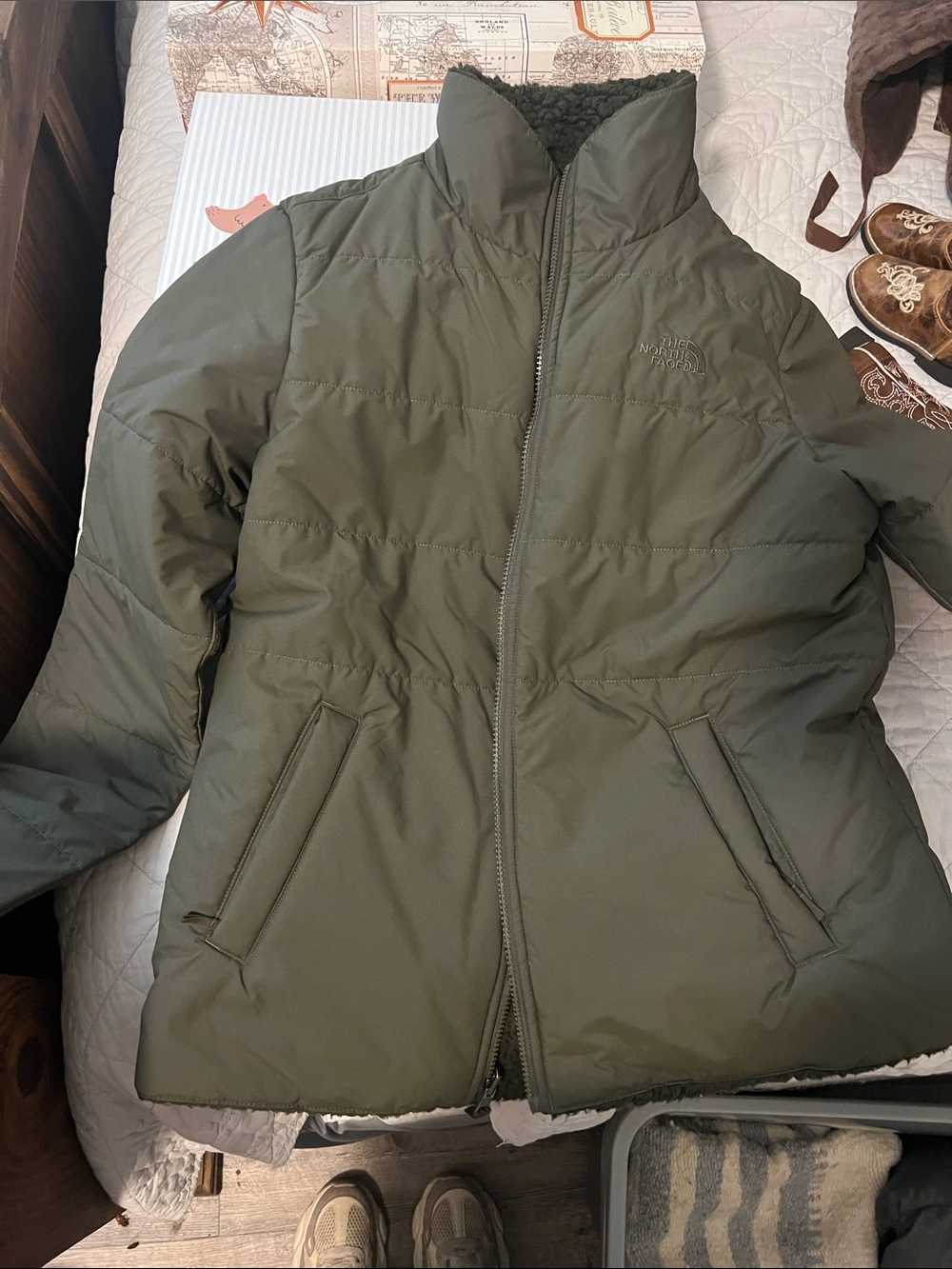The North Face Olive Green Quilted Puffer Jacket